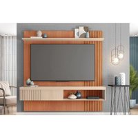 Painel Home p/ TV até 65 Pol Jade Ripada 180x183cm Freijo/Off White - Caemmun