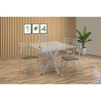 Kit 4 Cadeiras Sala Jantar Volga c/ Tampo de Vidro 90cm e 4 Cadeiras Portugal Niquel - Courano Capuccino - Kappesberg