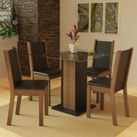 Conjunto Sala de Jantar Madesa Aline - Rustic/Preto  Mesa Tampo de Vidro com 4 Cadeiras