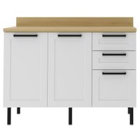 Balcao Com Tampo 120 cm MDF 2P 3G Branco Carvalho Tecno Mobili