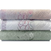 Kit Toalhas de Rosto Yuna 100 Algodão Com 3 Peças Karsten Rosa/ branca e verde
