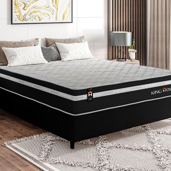 Conjunto Cama Box Casal c/ Molas Ensacadas Durham Preto 138x188x60