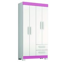 Guarda Roupas Solteiro Juvenil 4 Portas 2 Gavetas Malta Branco / Rosa Notável