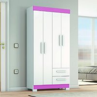 Guarda Roupas Solteiro Juvenil 4 Portas 2 Gavetas Malta Branco / Rosa Notável