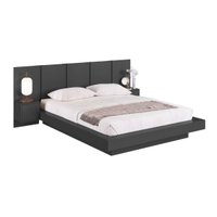 Cama de Casal Queen Suspensa Grafite com Cabeceira e Mesas de Apoio MDP Zurique