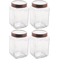 Kit 4 Potes Porta Mantimentos de Vidro 1,7L Tampa Metal Rose Gold Lyor Gastro