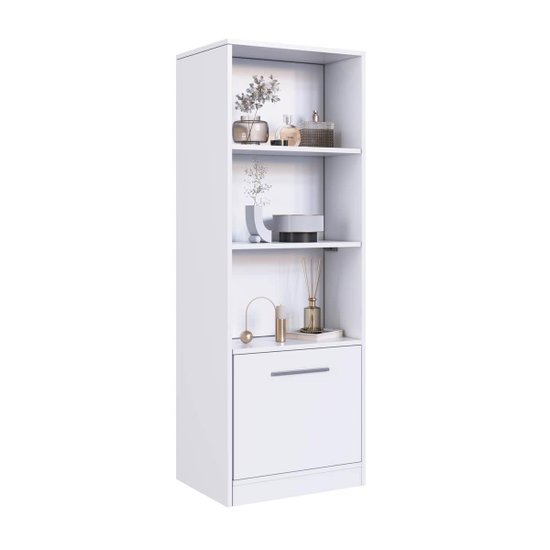 Estante com Compartimento Oculto Branco MDP 3 Prateleiras e 1 Porta Lock Art In Móveis