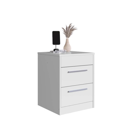 Mesa de Cabeceira Branca com Compartimento Oculto 2 Gavetas MDP Lock Art In Móveis