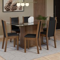 Conjunto Sala de Jantar Mesa Tampo de Vidro C/ 6 Cadeiras Yolanda Madesa