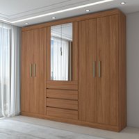 Guarda-Roupa Casal Dínamo 6 Portas 4 Gavetas com Espelho Nogueira Touch - Panorama Móveis