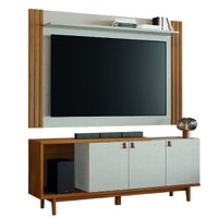 Rack Bancada Suíça com Painel Ripado Sul para TV's até 65 Polegadas Madeirado / Off White Notável