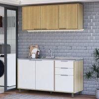 Cozinha Compacta Helena 120 Cm Helena 6 Portas 2 Gavetas Castanho/Off White - Panorama Móveis