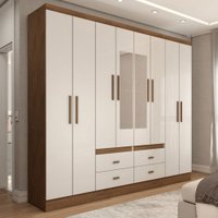 Guarda-Roupa de Casal Cassino 8 Portas 4 Gavetas Off White Nogueira - Panorama Móveis