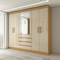 Guarda-Roupa Casal Dínamo 6 Portas 4 Gavetas com Espelho Cinamon/Off White - Panorama Móveis
