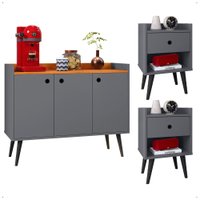 Kit 2 Mesas Cabeceira Decore Mesinha Gaveta Nicho Aparador Buffet Wood New Cinza/Cinamomo Retrô Pés Palito - Lojas RPM