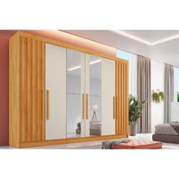 Guarda Roupa 6 Portas (2 Ripadas e 2 c/ Espelho) e 6 Gavetas Potente Peroba/Off White - Europa