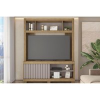 Rack Bancada c/ Painel p/ TV até 65 Pol Cinne Ripado Pés 160x203cm Lamina Mel/Cacao - Caemmun