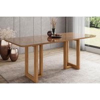 Mesa p/ Cozinha Yara SC77 c/ Tampo Madeirado c/ Vidro Curvo 200x90cm Nature - Henn