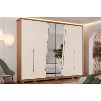 Guarda Roupa 6 Portas (2 c/ Espelho) e 6 Gavetas c/ Pés Dubai Nature/Off White - Henn