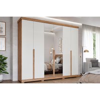 Guarda Roupa 6 Portas (2 c/ Espelho) e 6 Gavetas c/ Pés Guarapari Cinamomo/Off White - Panan