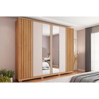 Guarda Roupa 6 Portas e 4 Gavetas c/ Espelho Apollo Lux Buriti/Off White - Caemmun