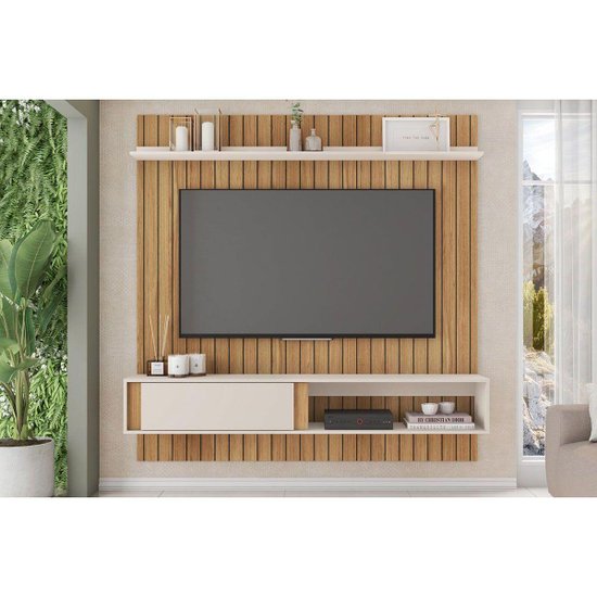 Home p/ TV até 65 Pol Boreal Ripada 180x183cm Buriti/Off White - Caemmun