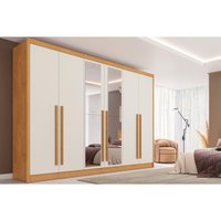 Guarda Roupa 6 Portas (2 c/ Espelho) e 6 Gavetas Valencia Peroba/Off White - Europa