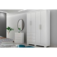 Guarda Roupa 4 Portas e 3 Gavetas c/ Pés Encant/Berlim Neve - Novo Horizonte
