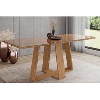 Mesa p/ Cozinha Lins SC96 c/ Tampo Madeirado c/ Vidro Curvo 200x90cm Nature - Henn