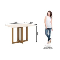 Conjunto: Mesa Sala Jantar Natalí c/ Tampo Madeirado 120x80cm e 4 Cadeiras Nina Nature/Off White - Suede Marrom - Henn