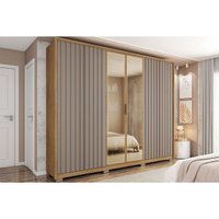 Guarda Roupa 6 Portas e 4 Gavetas c/ Vidro Reflecta Centurium Buriti/Fendi - Caemmun