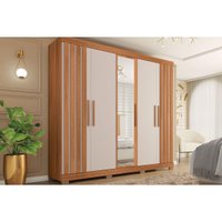 Guarda Roupa 5 Portas e 2 Gavetas c/ Espelho Sophia Lux Freijo/Off White - Caemmun