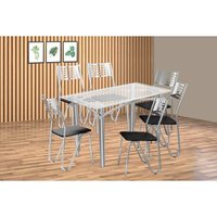 Conjunto: Mesa de Cozinha Elba c/ Tampo de Vidro 120cm e 6 Cadeiras Nápoles Cromada - Courano Preto - Kappesberg