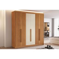 Guarda Roupa 6 Portas (4 Ripadas) e 6 Gavetas Portugal Cinamomo/Off White - Conquista