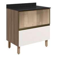 Balcao Tampo 2G Vidro 80cm MDF Kali 16415 Carvalho Toq Off White Cetim Nicioli