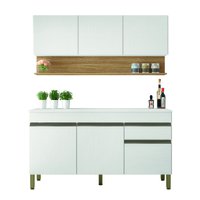 Kit Armário de Cozinha e Balcão Completa 1,50m Line Branco / Madeirado Kit's Paraná