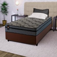 Conjunto Cama Box c/ Molas Ensacadas Montreal Cinza  88x188x64 - Solteiro