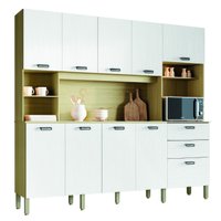 Armário de Cozinha Completa 2,22m 10 Portas 2 Gavetas Intense Branco / Madeirado Kit's Paraná