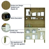 Kit Armário de Cozinha Completa Ripado 6 Portas 1 Gaveta Style Madeirado / Areia Kit's Paraná