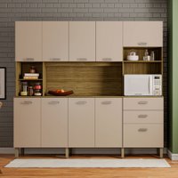 Armário de Cozinha com Balcão July 10 Portas 2 Gavetas Freijó/Vanilla - Pnr Móveis