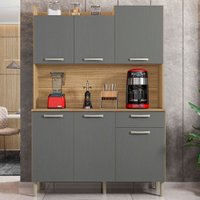 Armário de Cozinha com Balcão Cler 6 Portas 1 Gaveta Freijó/Gris - Pnr Móveis