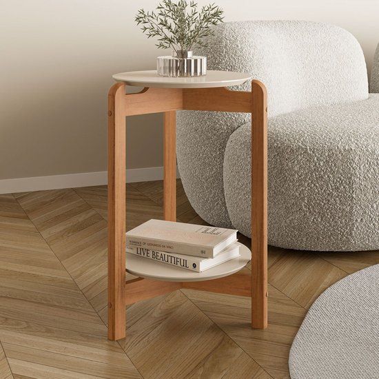 Mesa de Canto Lizz Off White/Cedro- Casa D
