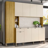 Armário de Cozinha com Balcão Palais 9 Portas 1 Gaveta Freijó/Vanilla - Pnr Móveis