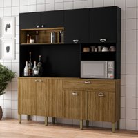 Armário de Cozinha com Balcão Casino 8 Portas 1 Gaveta Freijó/Nero - Pnr Móveis