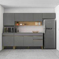 Cozinha Completa Silver 9 Portas 1 Gaveta Gris/Freijó - Pnr Móveis