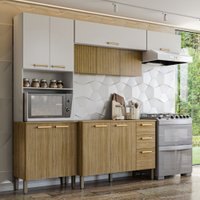 Armário de Cozinha com Balcão England 12 Portas 2 Gavetas Ripado 3d Freijó/Supremo - Pnr Móveis