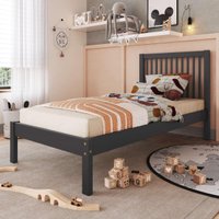 Cama de Solteiro de Madeira Maciça para Colchão 88x188cm Multimóveis CR35277 - Charcoal