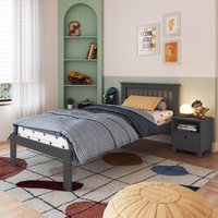 Cama de Solteiro de Madeira Maciça para Colchão 88x188cm Multimóveis CR35274 - Charcoal