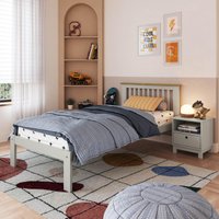 Cama de Solteiro de Madeira Maciça para Colchão 88x188cm Multimóveis CR35274 - Verde Frost/Oak