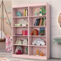 Kit 2 Estantes Livreiro Office Multiuso 8 Prateleiras Rose J&A